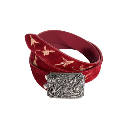 Character Horsehair Carving Double Dragon Metal Buckle Belt