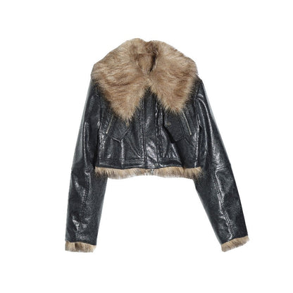 Wild Loose Feeling Fur Reverse Leather Jacket Short Coat