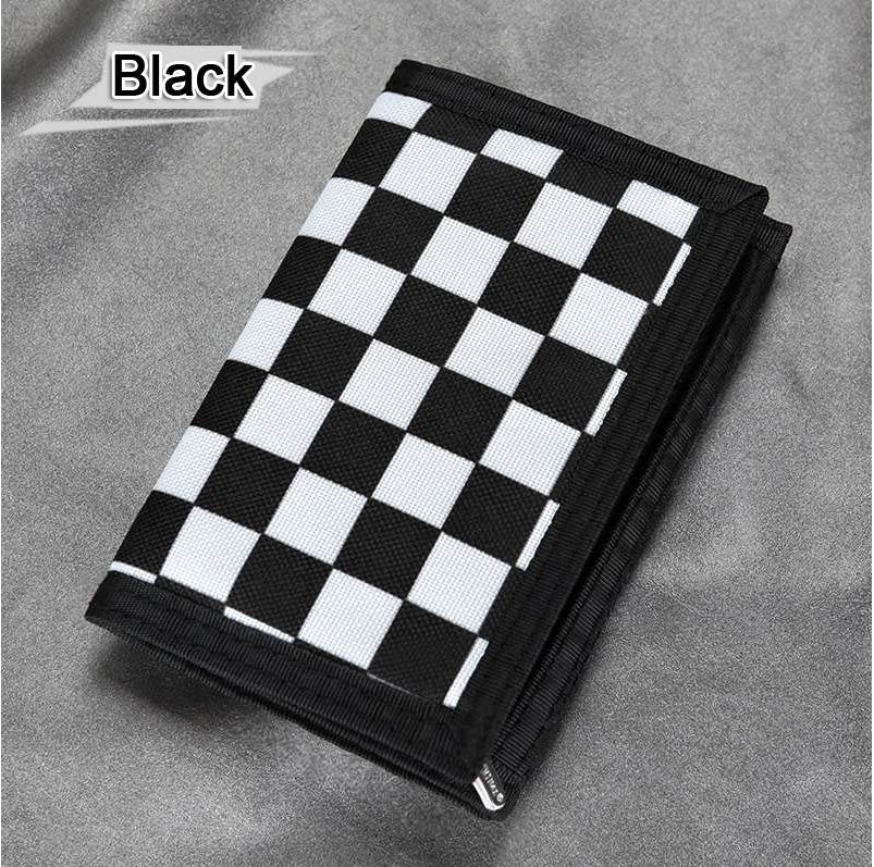 Men's Sports Tri-Fold Zip Check Canvas Wallet