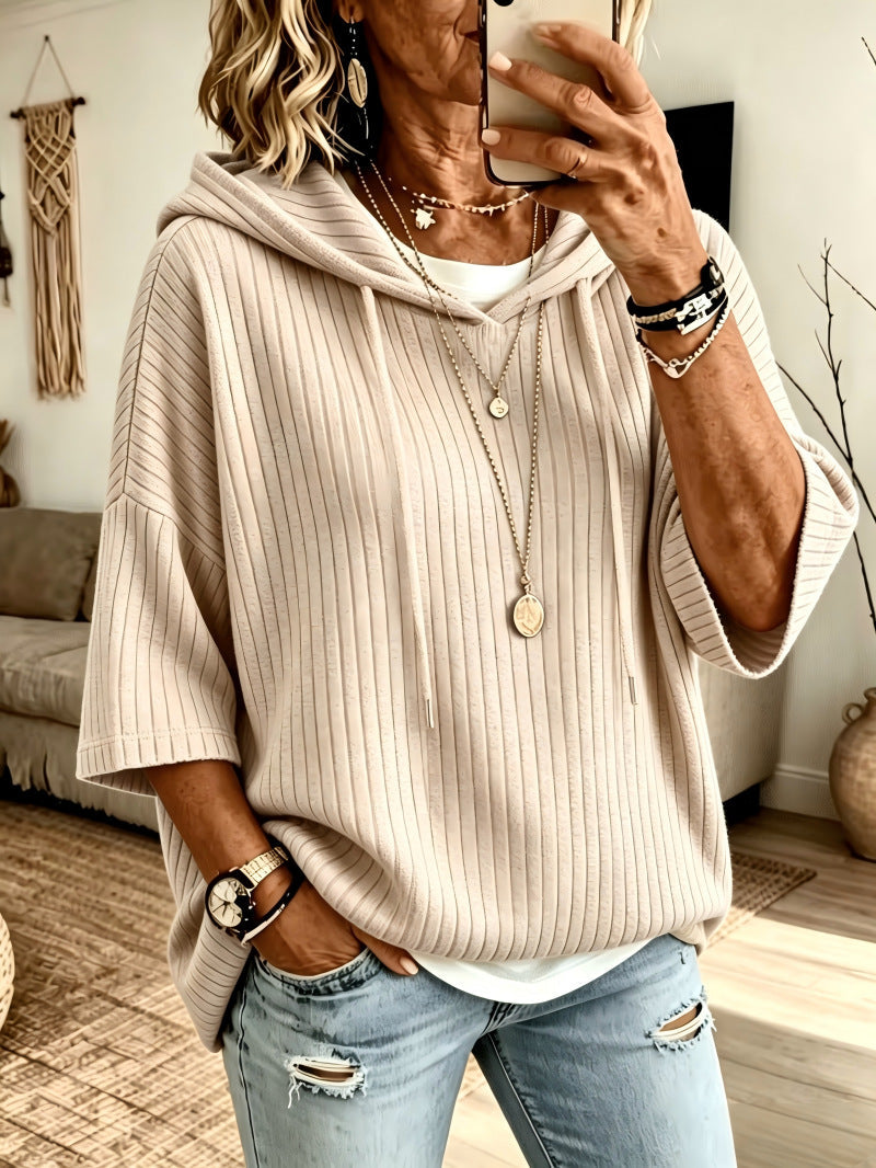 Womens Knitted New-Style Hooded Drawstring Sweatshirt