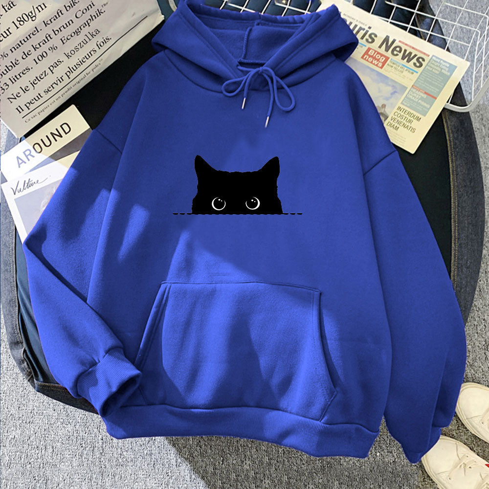 Black Cat Stare Cartoon Womens Hoodie
