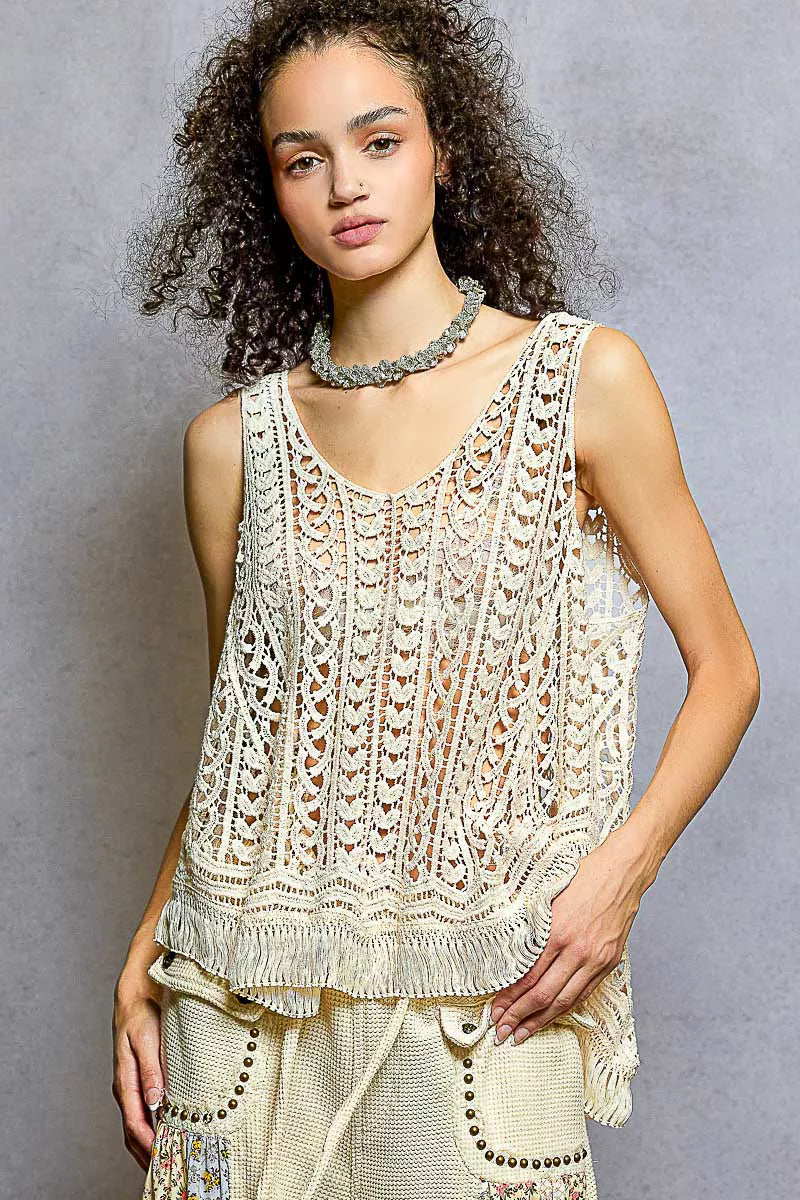 POL Crochet Fringe Hem Tank Top