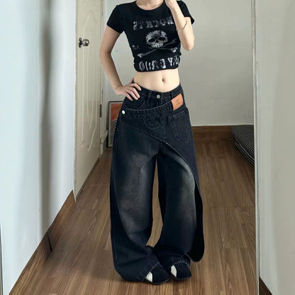 Patchwork Black And Gray Womens Jeans