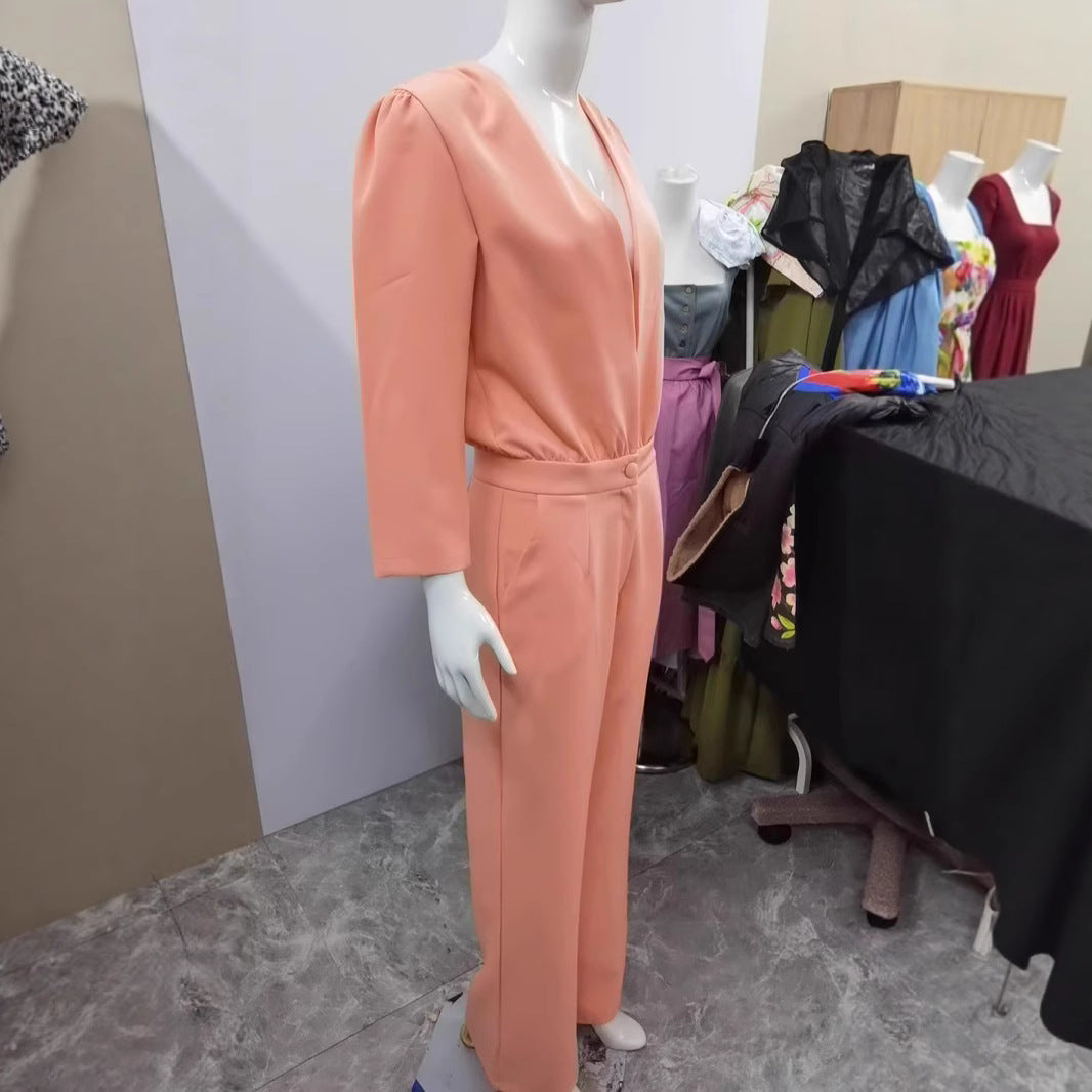 V-neck Waist-controlled Slimming Casual Jumpsuit