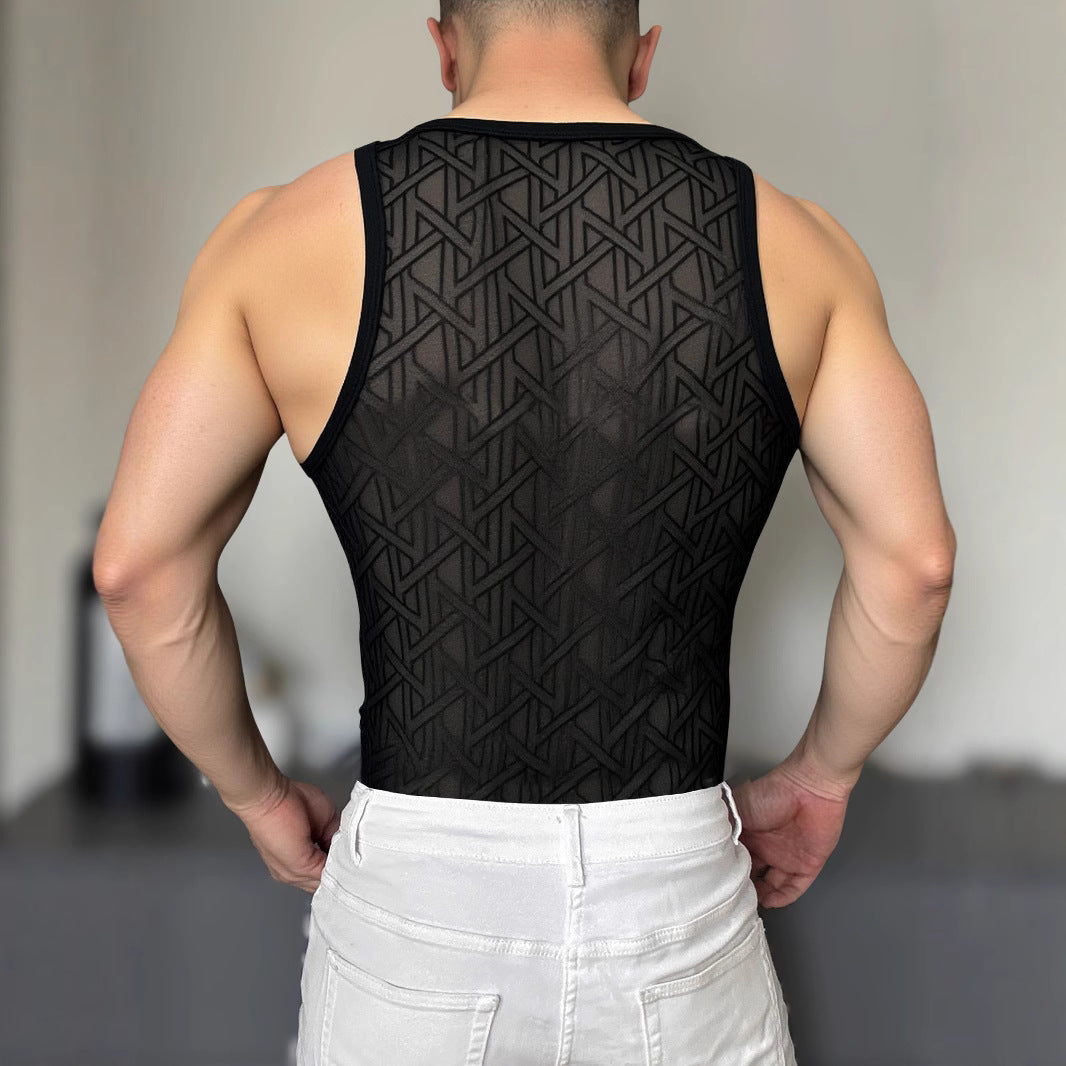 Mens Sexy Sleeveless Mesh Tank Top