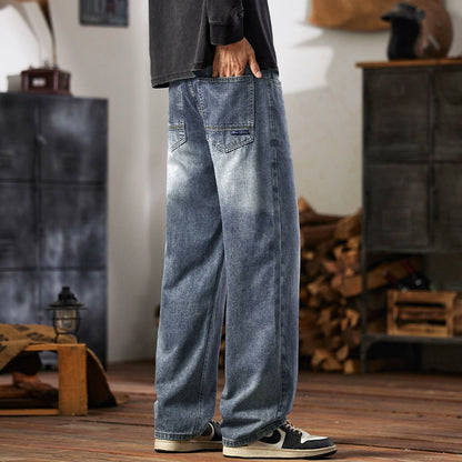 Mens Relaxed-fit Wide-leg Casual Straight-leg Pants