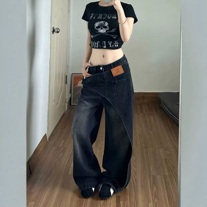 Patchwork Black And Gray Womens Jeans