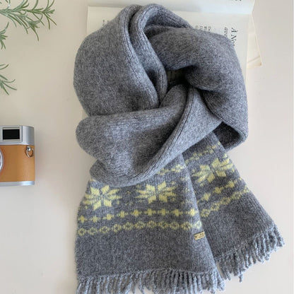 Fair Isle Wind-pattern Gray Knitted Scarf Couples Neck Warmer
