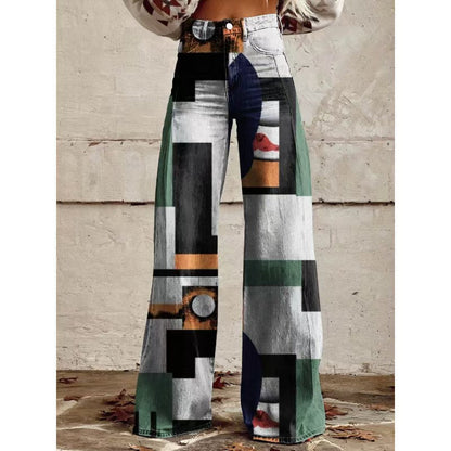 Women's Casual Wide-leg Pants Low-rise Denim Straight-leg Style