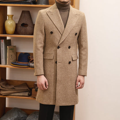 Brown Warm Wool Double Breasted Slim Jacket