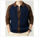Mens Fallwinter Polo-neck Knitted Cardigan Sweater