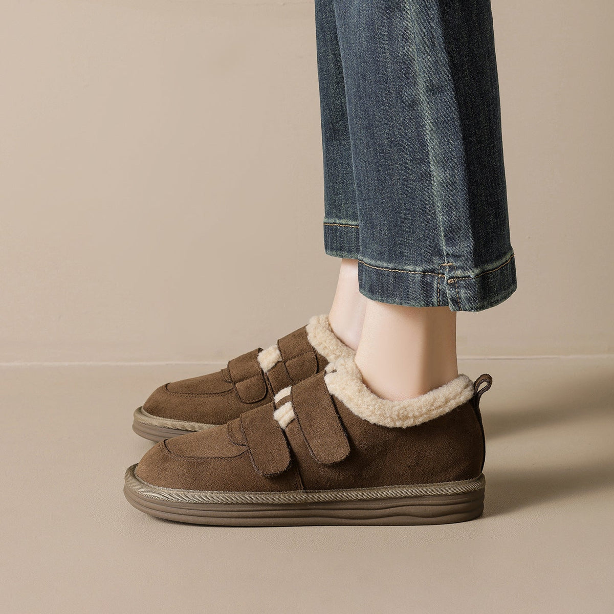 Thick-Soled Snow Boots For Women Winter Velcro Fleece-Lined Shoes Maillard Plush Cotton Shoes