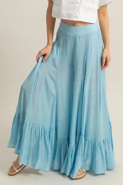 HYFVE High-Waist Ruffle Flared Wide Leg Pants
