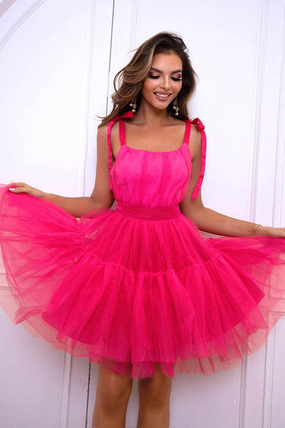 Elegant Tie-Shoulder Mesh Dress with Lace Detail