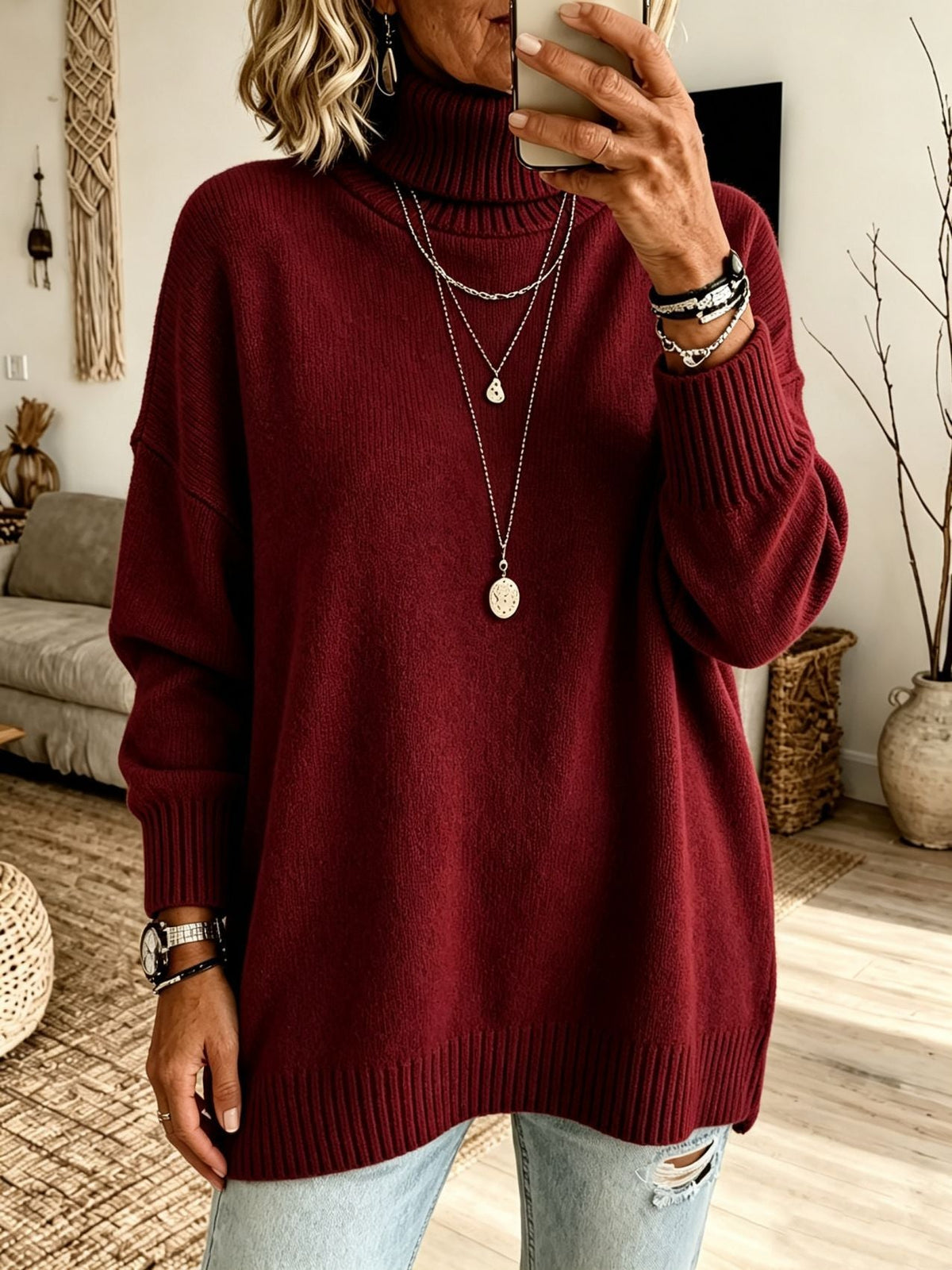 Women's Solid-color Loose-fitting Turtleneck Sweater