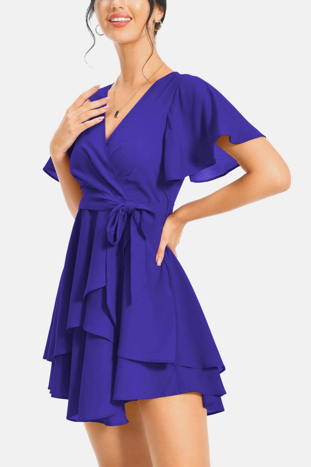 Surplice Neck Flutter Sleeve Dress for Chic Summer Style