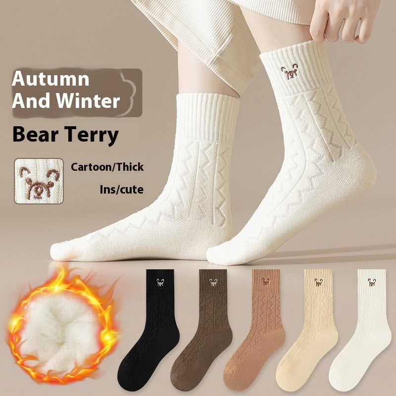 Thickened Terry-loop Hosiery Children's Cartoon Bear Tube Socks