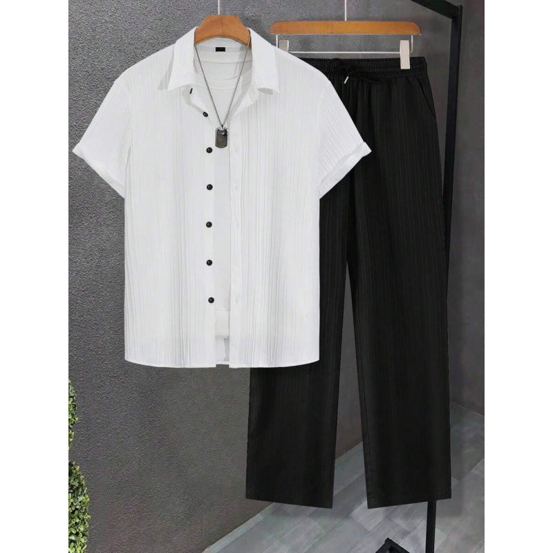 Digital-print Short-sleeve Shirt And Pants Set