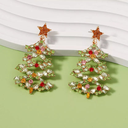 Christmas Tree Earrings with Rhinestones