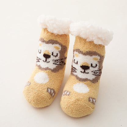 Children Christmas Lamb Velvet Coral Velvet Floor Socks