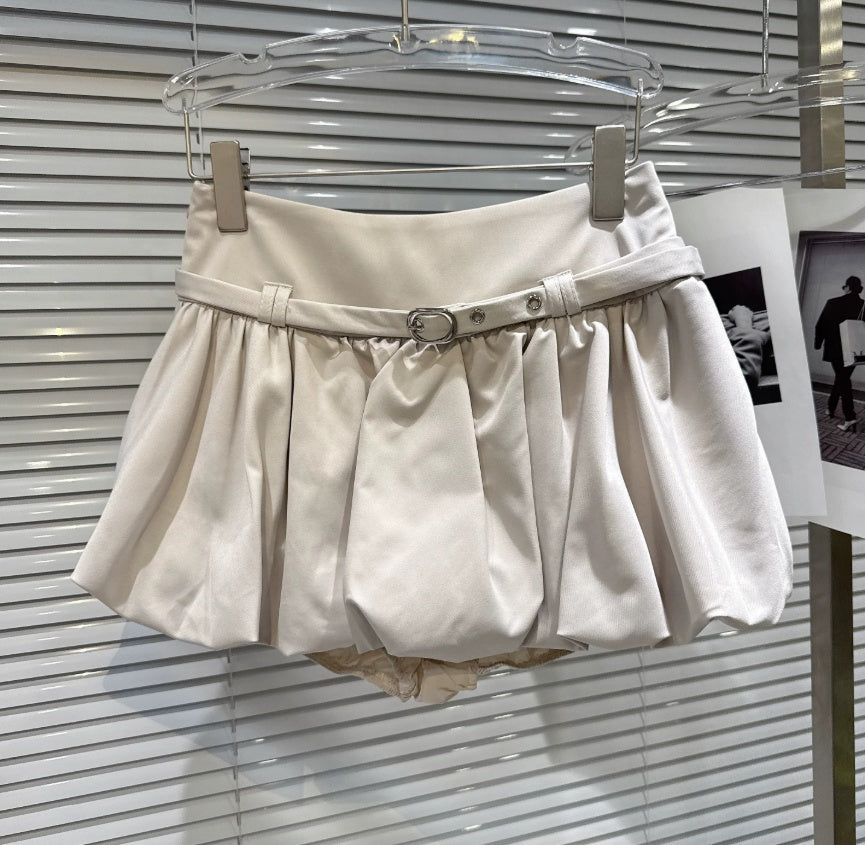 Arrival Sweet Retro-Style Double-Breasted Puff-Sleeve Top And Bloomer Skirt Set For Women