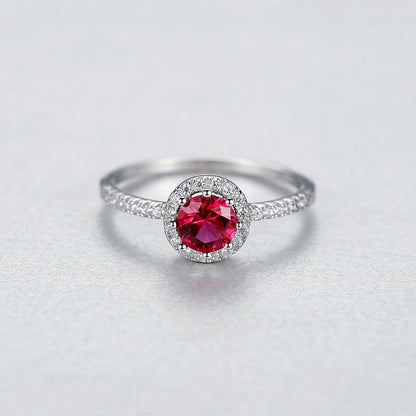 925 Silver Single-Row Diamond Ruby Ring For Women