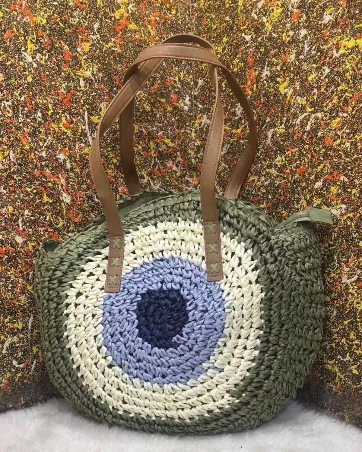 Round Straw Bag Fashionable Womens Shoulder