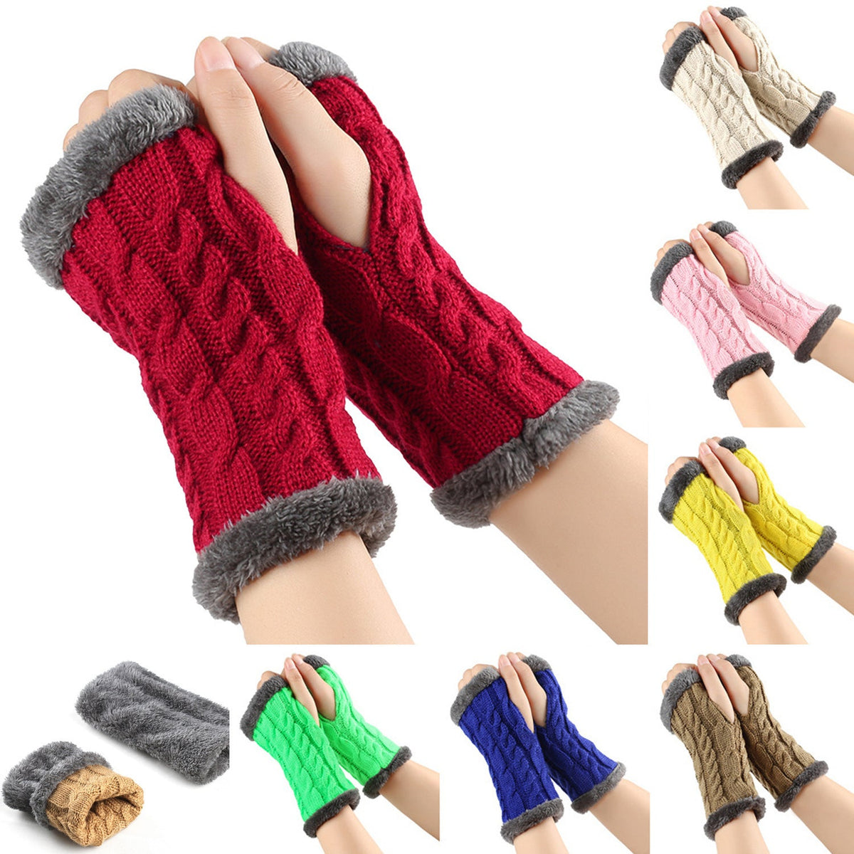 Fleece-Lined Knitted Fingerless Gloves