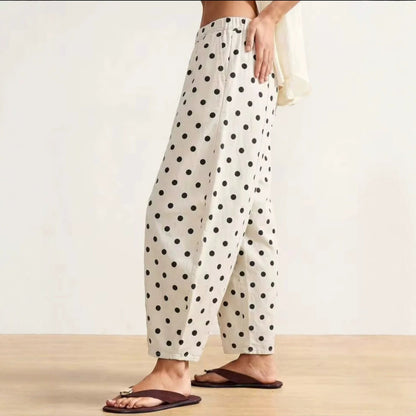 Korean-style Versatile Elastic-waist Wide-leg Pants With Round Polka Dots