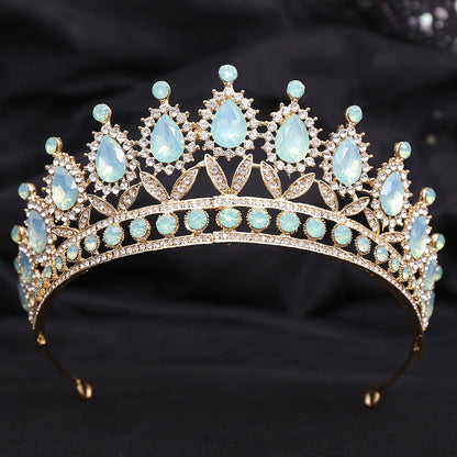 Wedding Birthday Headdress Crown Alloy Inlaid Protein Green Bright Crystal Bride