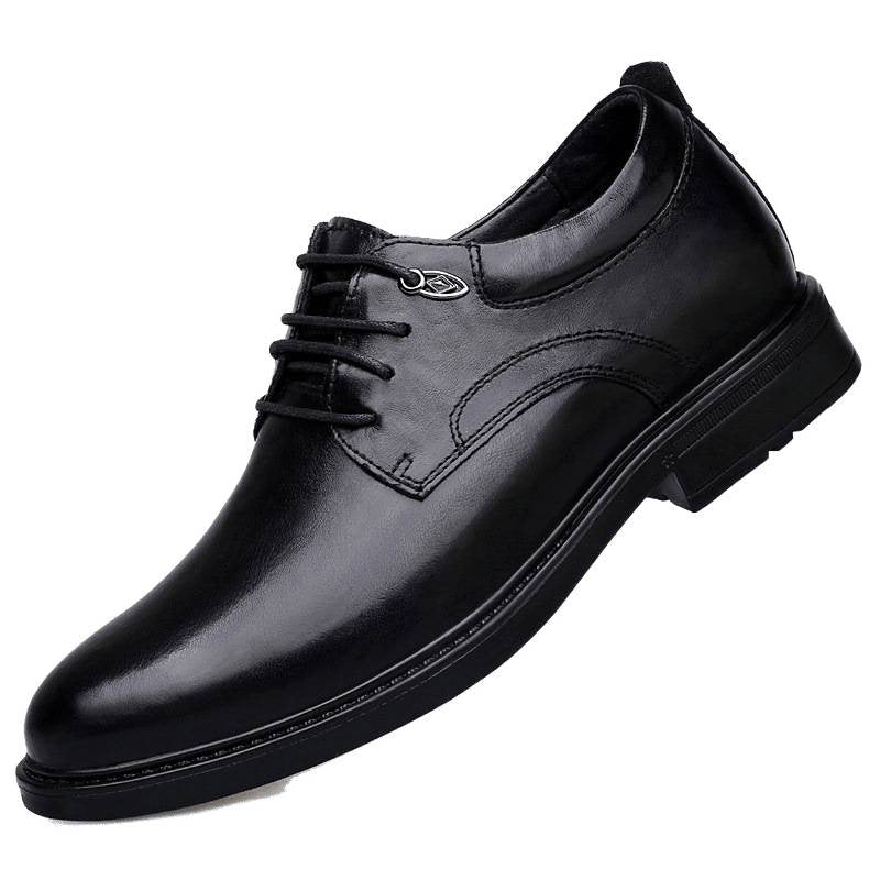 Genuine Leather, Hidden-heel, Thick-soled Black Youth Dress Shoes