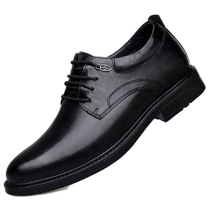 Genuine Leather, Hidden-heel, Thick-soled Black Youth Dress Shoes