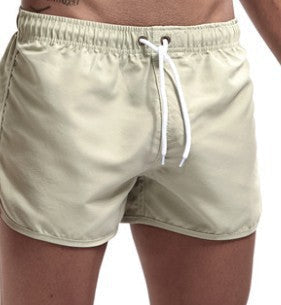 Mens Solid-Color Three-Quarter-Length Beach Shorts