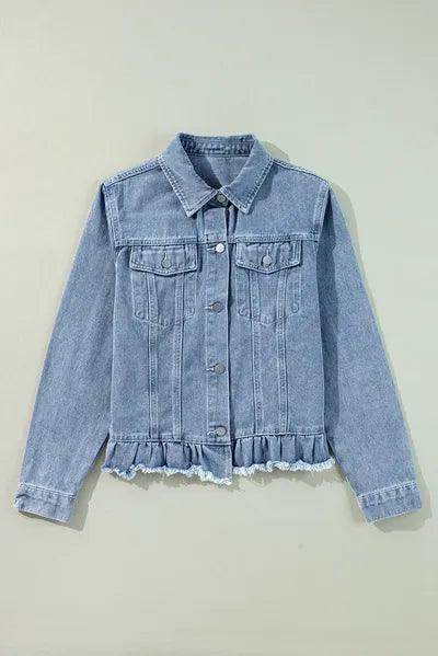 Raw Hem Long Sleeve Denim Jacket for Stylish Women