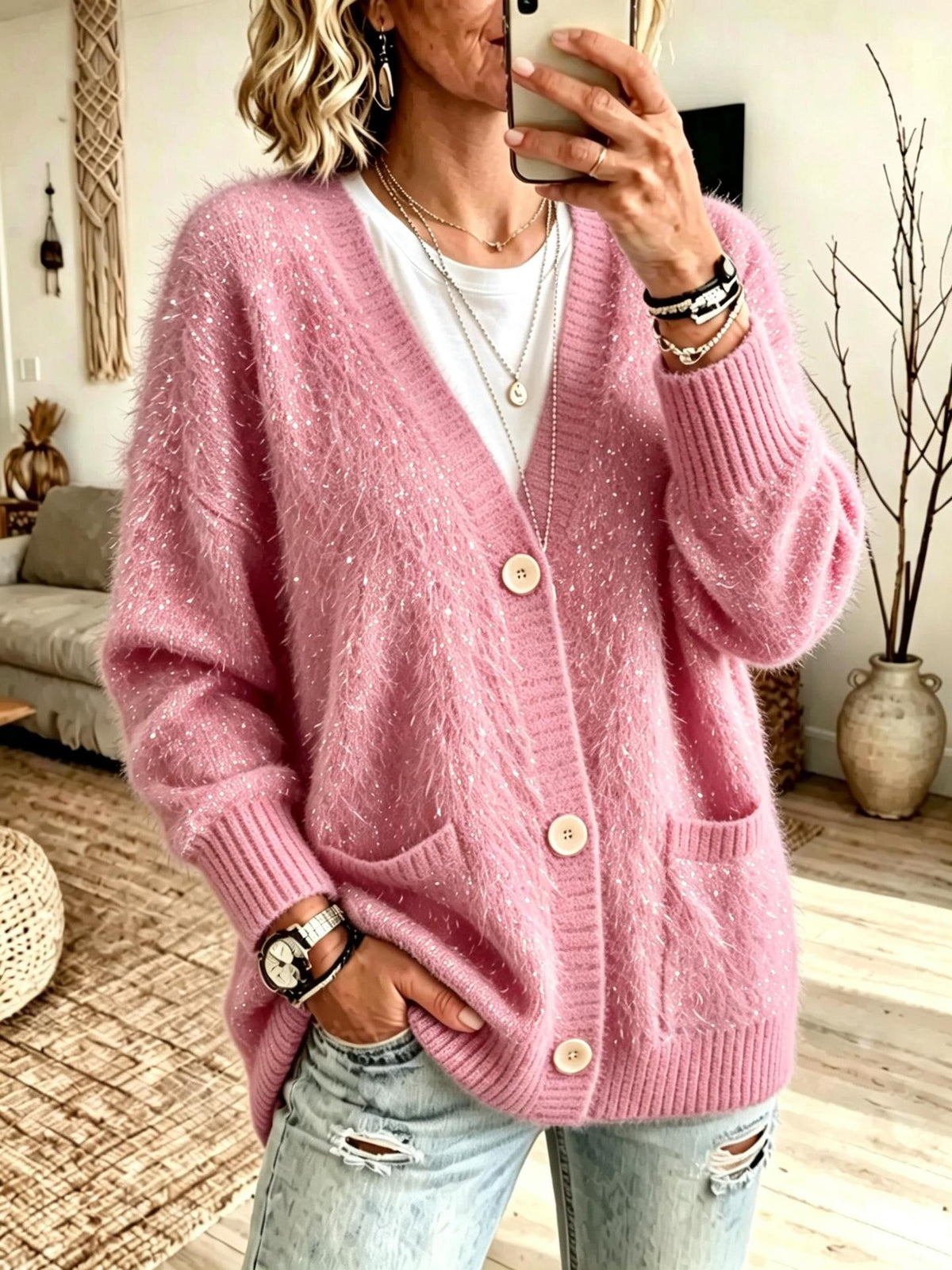 Button-down Knitted Cardigan Sweater Coat For Women
