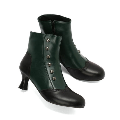 Women's Studded, Color-blocked Block-heeled Ankle Boots