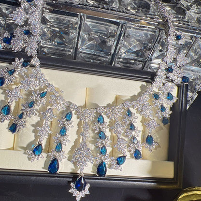 Blue Rhinestone Tassel Jewelry Set