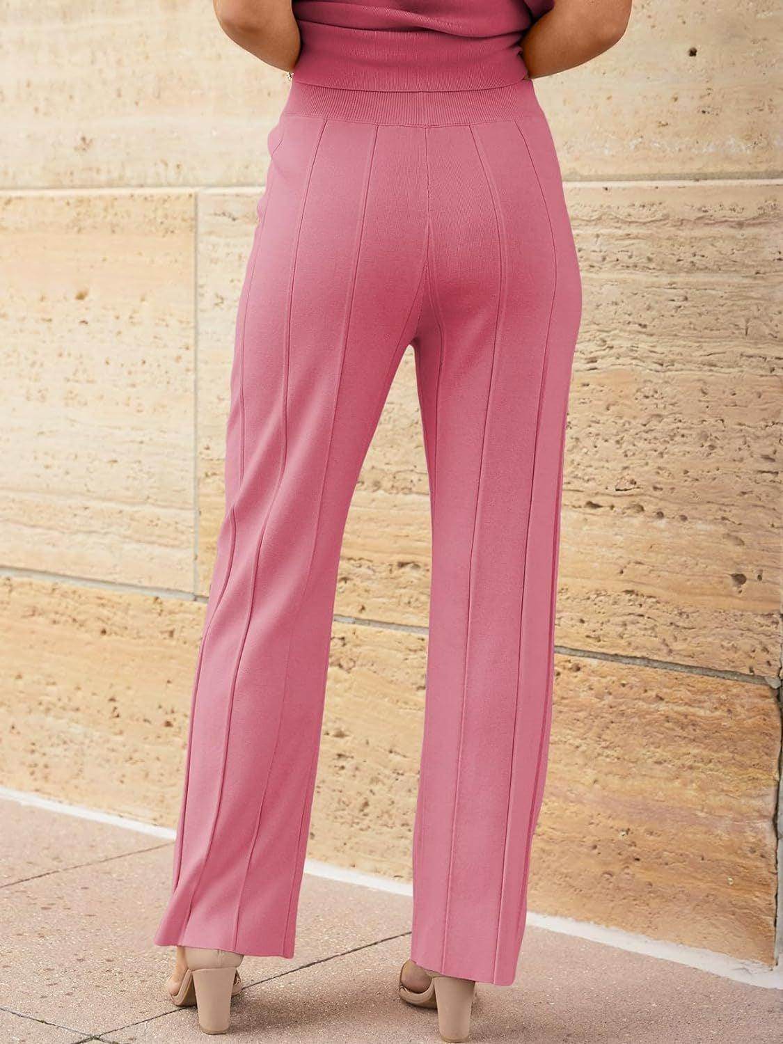 Round Neck Cap Sleeve Top and Pants Knit Set for Women