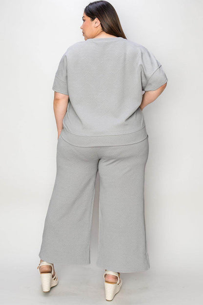 Double Take Full Size Texture Top and Pants Set for Women