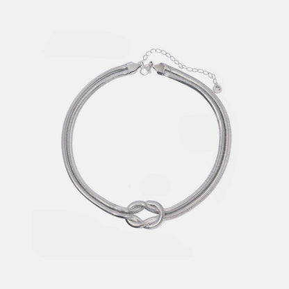 Double Layered Knot Herringbone Choker Necklace in Silver