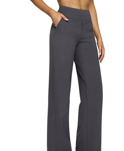 High-waisted Straight-leg Pants With Loose Pockets
