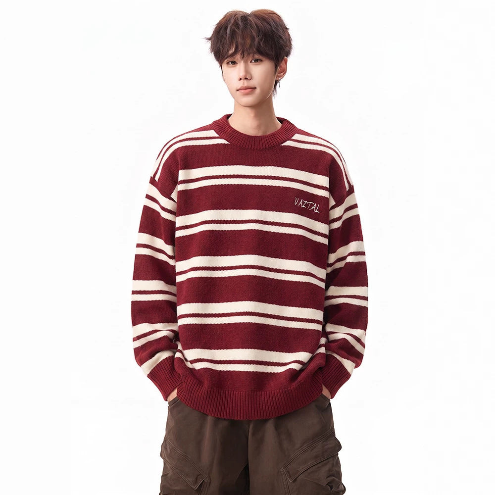 Men's FallWinter Color-Block Crew-Neck Striped Sweater
