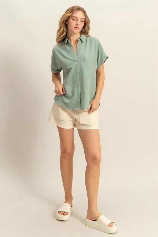 HYFVE Button Down Collared Neck Short Sleeve Shirt