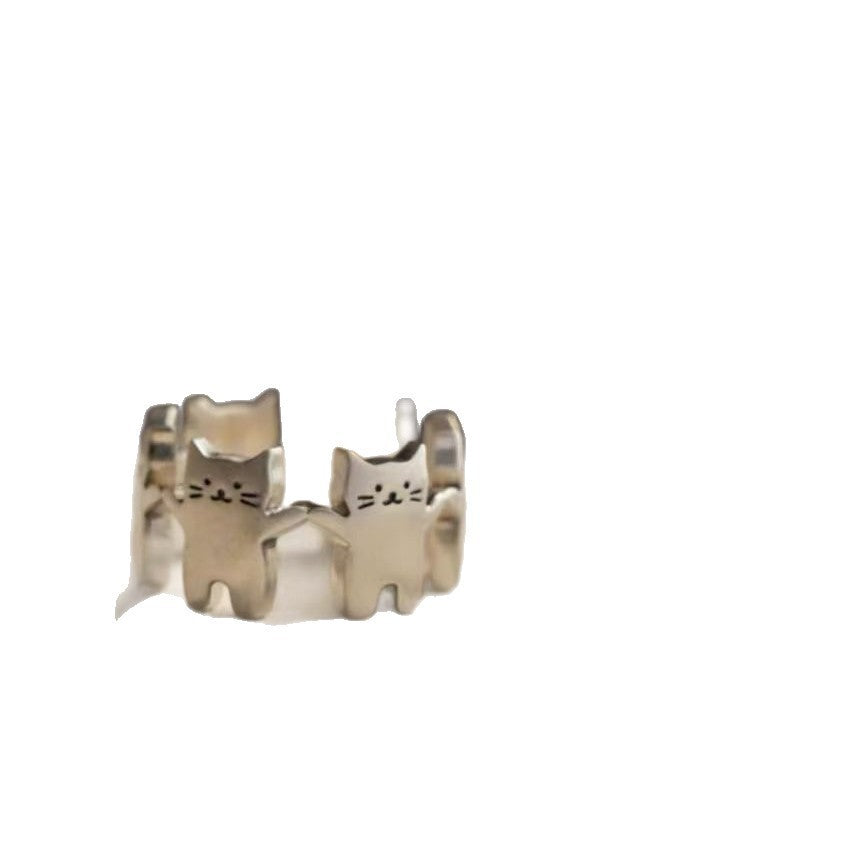 Creative Cat World Open Adjustable Ring, Minimal Unique Cat Holding Paw Index Finger Ring For Women, Party Dancing Hand Jewelry
