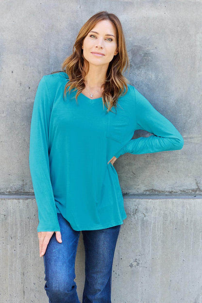 Basic Bae Full Size V-Neck Long Sleeve Top for Women
