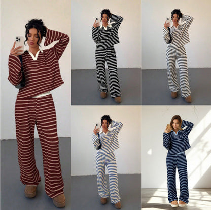 Women's V-neck Long-sleeve Pants Set