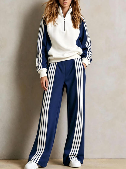 Striped Leisure Sports Suit Women