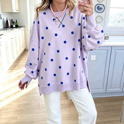 Womens Polka-Dot Print Pullover Long-Sleeve Sweatshirt