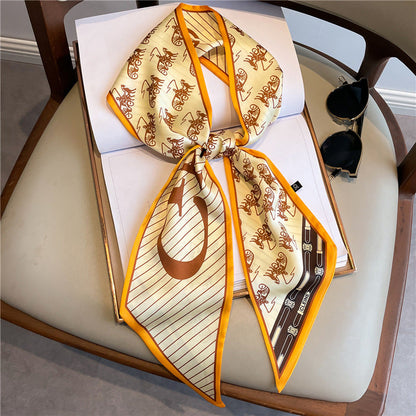 Thin Houndstooth Silk Scarf - Hair Tie