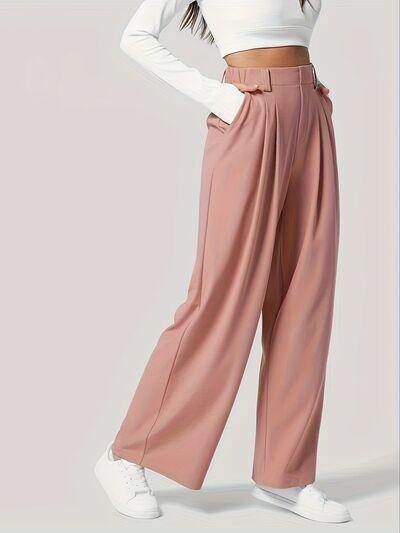 Wide Leg Pants with Pockets for Women in Sheer Style